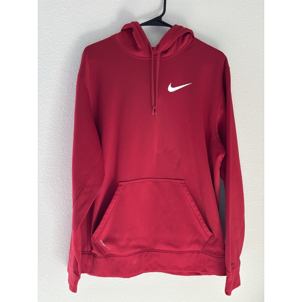 Nike Mens Therma-FIT Pullover Hoodie Red Fleece Sweatshirt Large Swoosh Logo